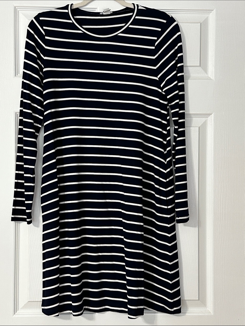 J. Crew Navy & White Striped Long-Sleeve A-Line Dress